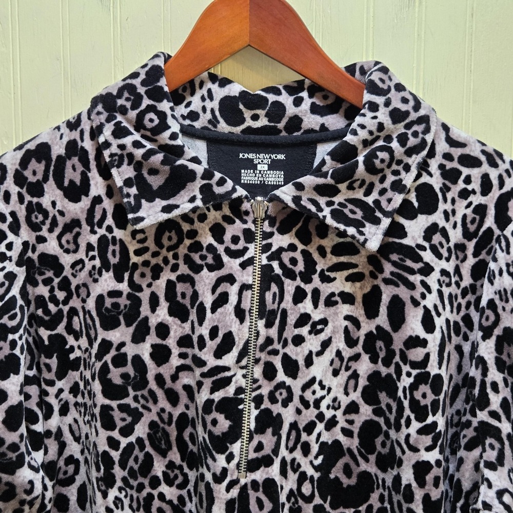 Jones New York Sport Polo‎ Shirt Womens 2X Leopard Collared Long Sleeve Tunic
